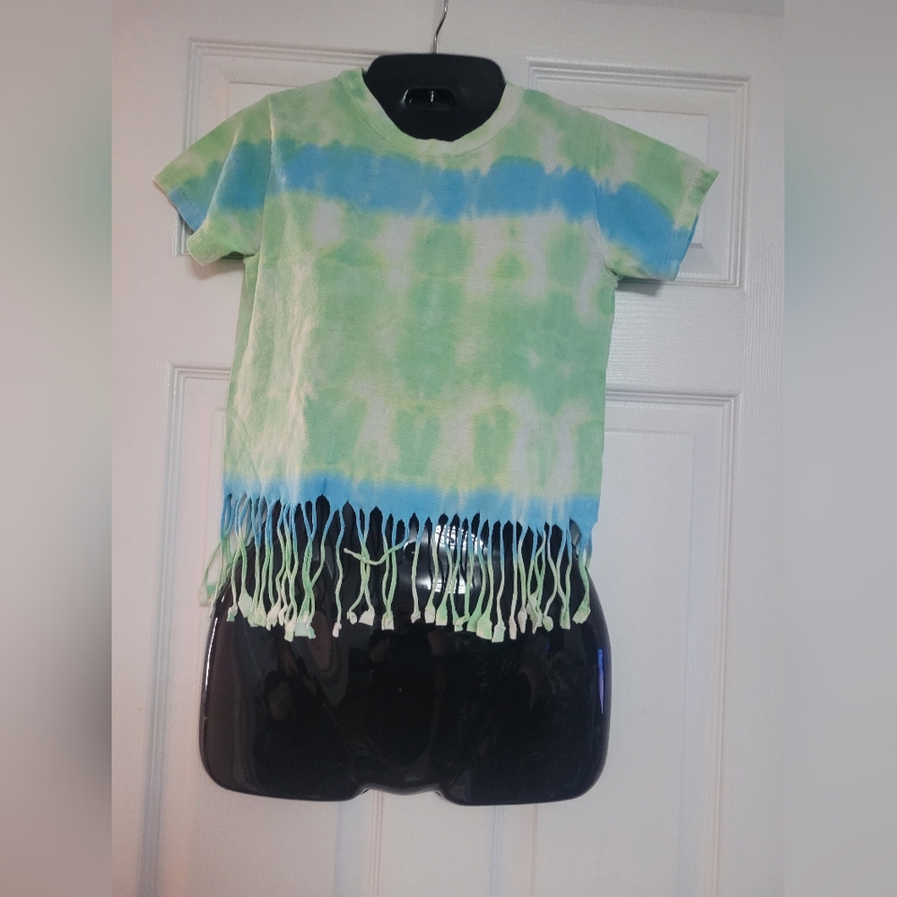 Hanes Tie-Dye Fringe Tee - Green and Blue